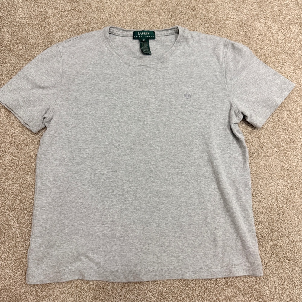 Lauren Ralph Lauren T-Shirt Womens M Gray Short Sleeve Cotton Crew Neck Logo